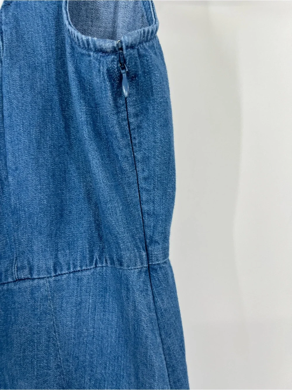 J. Crew Pleated Chambray Denim Sleeveless Square Neck Dress